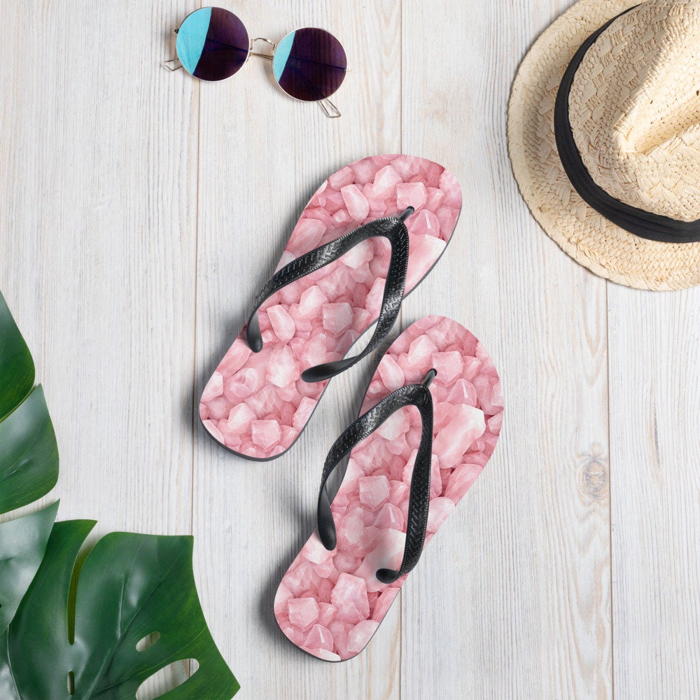 Emerald  Blossoms - Love-infused Rose Quartz Flip Flops