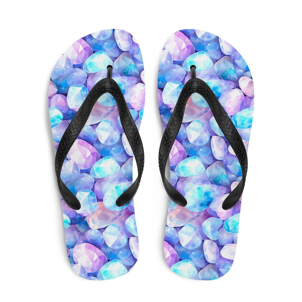 Emerald  Blossoms - Vibrant Rainbow Moonstone Summer Flip Flops