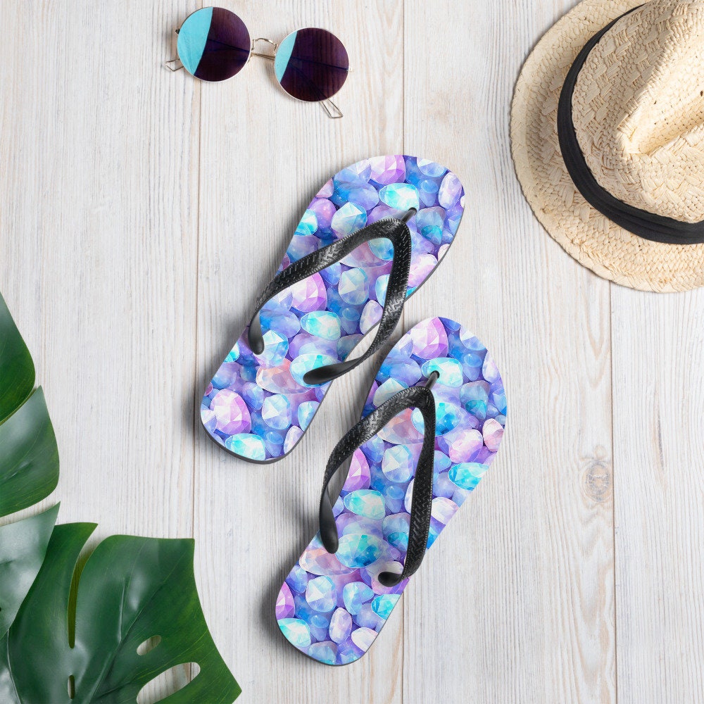 Emerald  Blossoms - Vibrant Rainbow Moonstone Summer Flip Flops