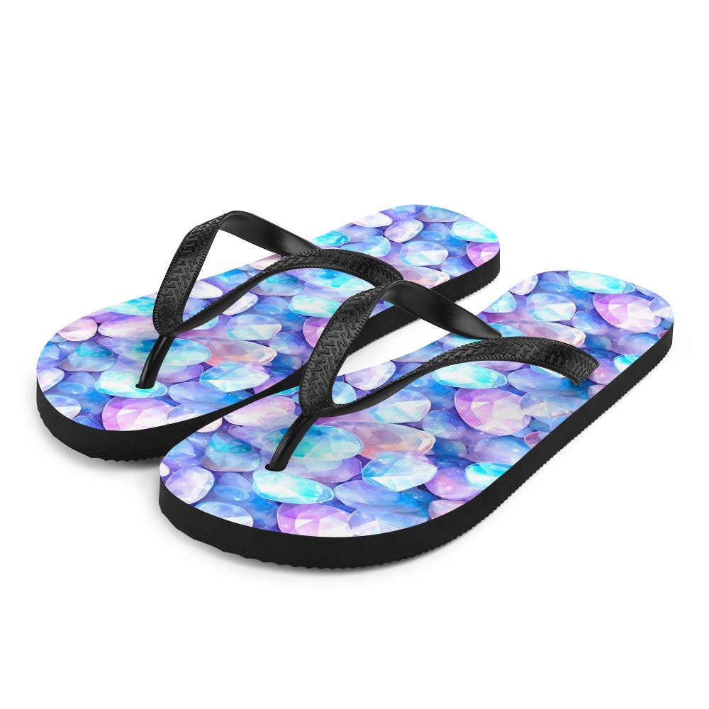 Emerald  Blossoms - Vibrant Rainbow Moonstone Summer Flip Flops