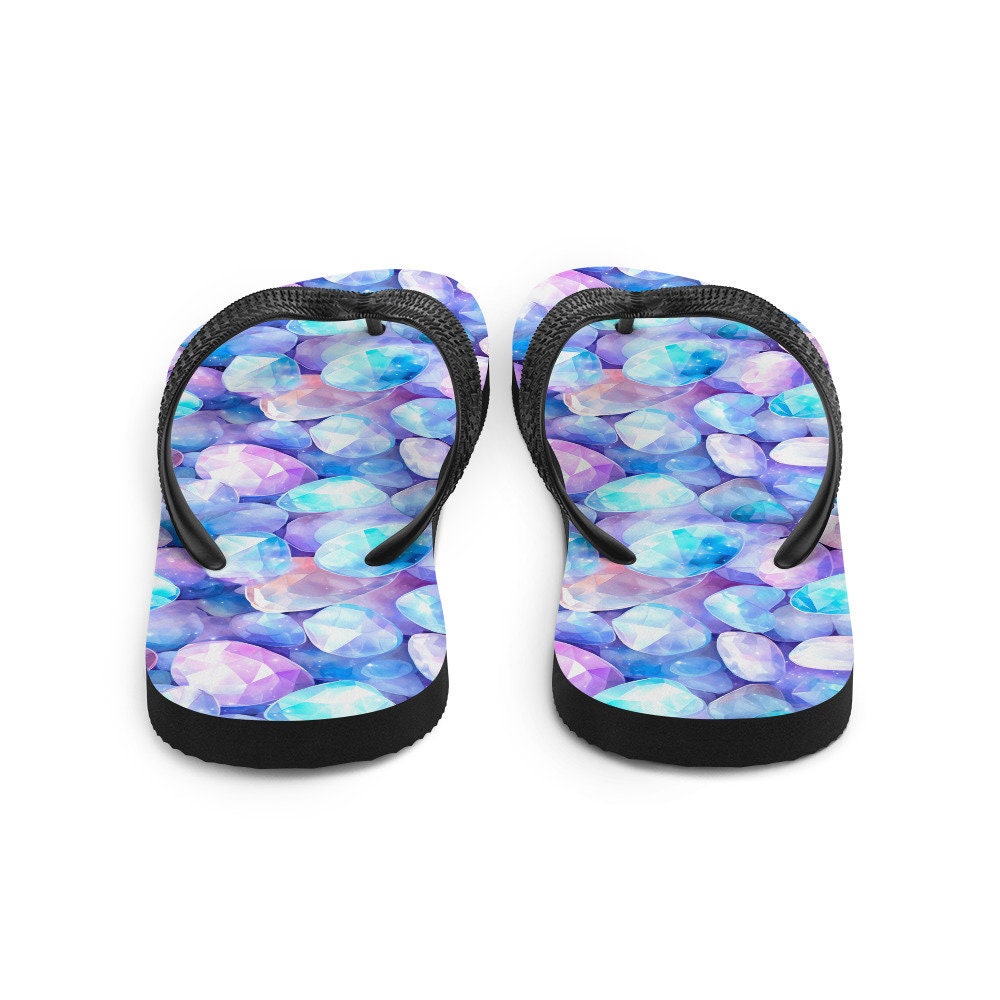 Emerald  Blossoms - Vibrant Rainbow Moonstone Summer Flip Flops