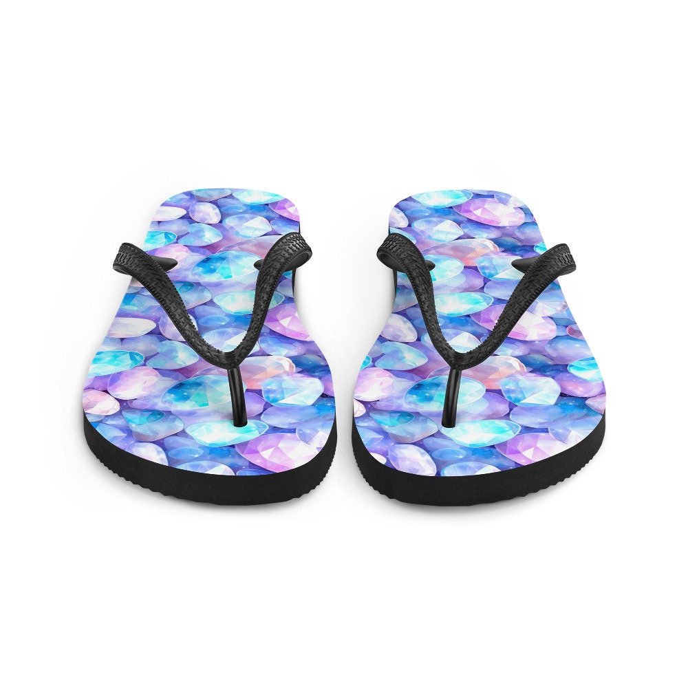 Emerald  Blossoms - Vibrant Rainbow Moonstone Summer Flip Flops