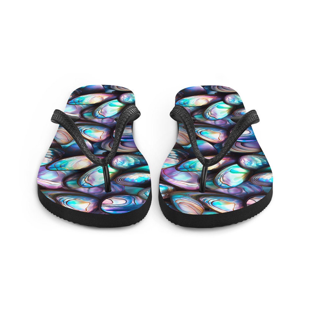 Emerald  Blossoms - Tranquil Abalone Summer Flip Flops