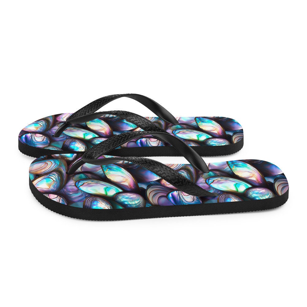 Emerald  Blossoms - Tranquil Abalone Summer Flip Flops