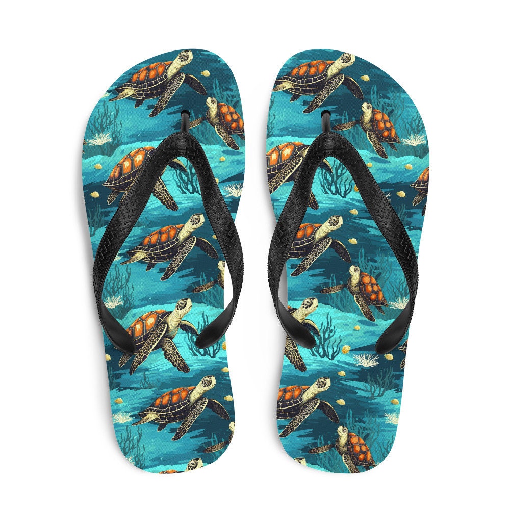 Emerald  Blossoms - Sea Turtle Flip Flops