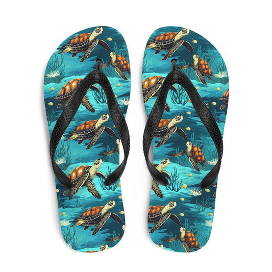 Emerald  Blossoms - Sea Turtle Flip Flops