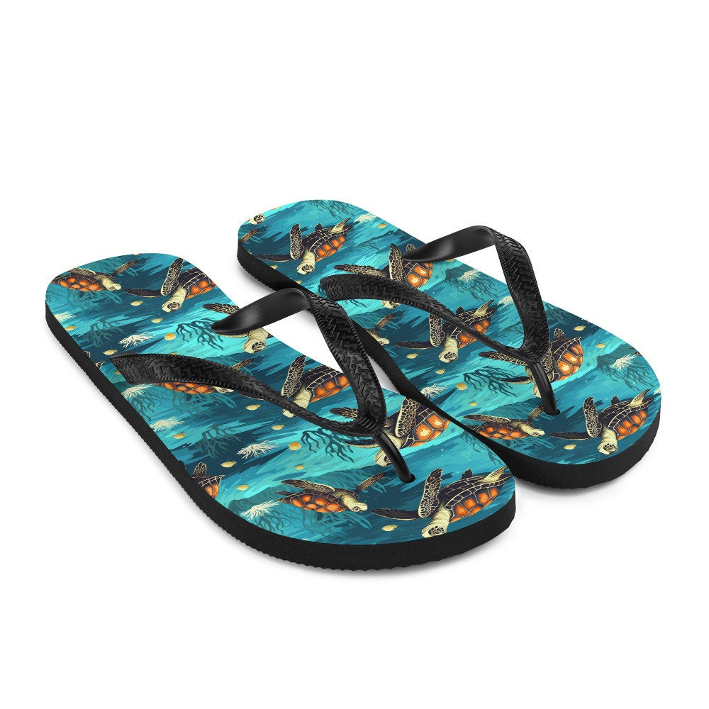 Emerald  Blossoms - Sea Turtle Flip Flops