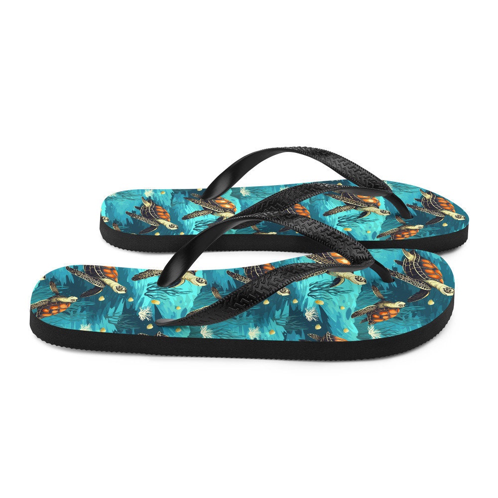 Emerald  Blossoms - Sea Turtle Flip Flops