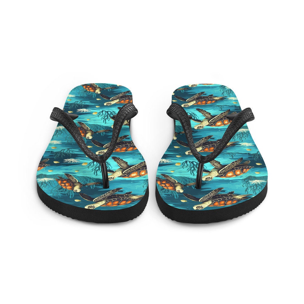 Emerald  Blossoms - Sea Turtle Flip Flops