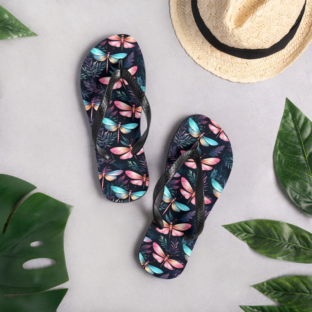 Emerald  Blossoms - Dragonfly Summer Flip Flops