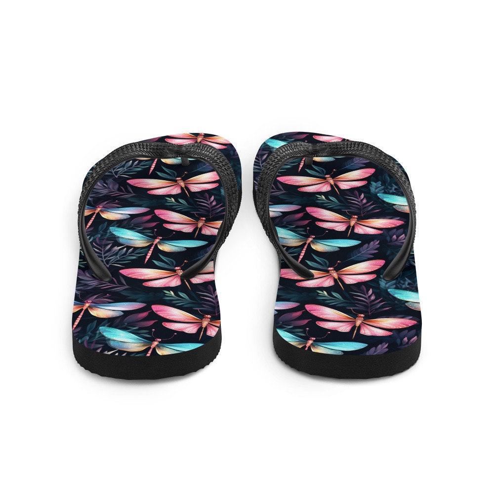 Emerald  Blossoms - Dragonfly Summer Flip Flops