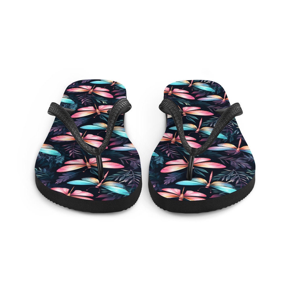 Emerald  Blossoms - Dragonfly Summer Flip Flops