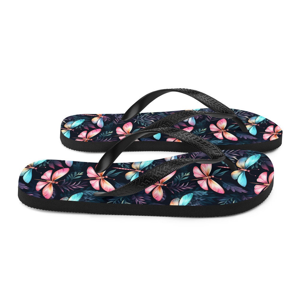 Emerald  Blossoms - Dragonfly Summer Flip Flops