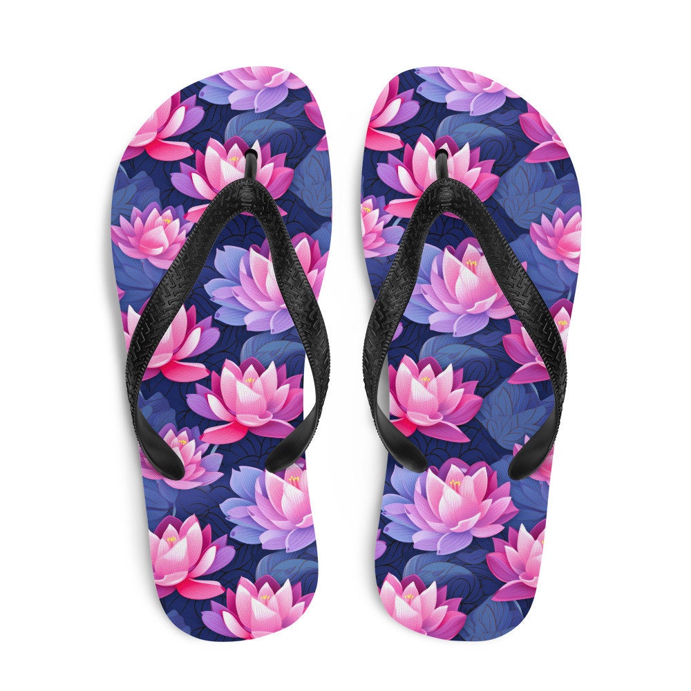 Emerald  Blossoms - Pink & Purple Lotus Flip Flops