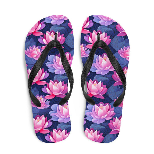 Emerald  Blossoms - Pink & Purple Lotus Flip Flops