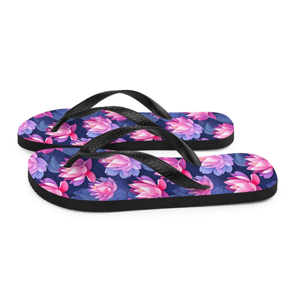 Emerald  Blossoms - Pink & Purple Lotus Flip Flops