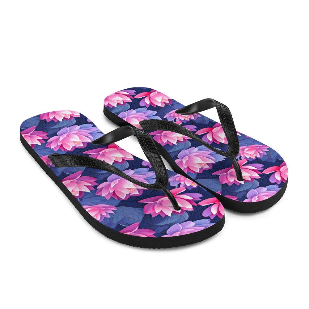 Emerald  Blossoms - Pink & Purple Lotus Flip Flops