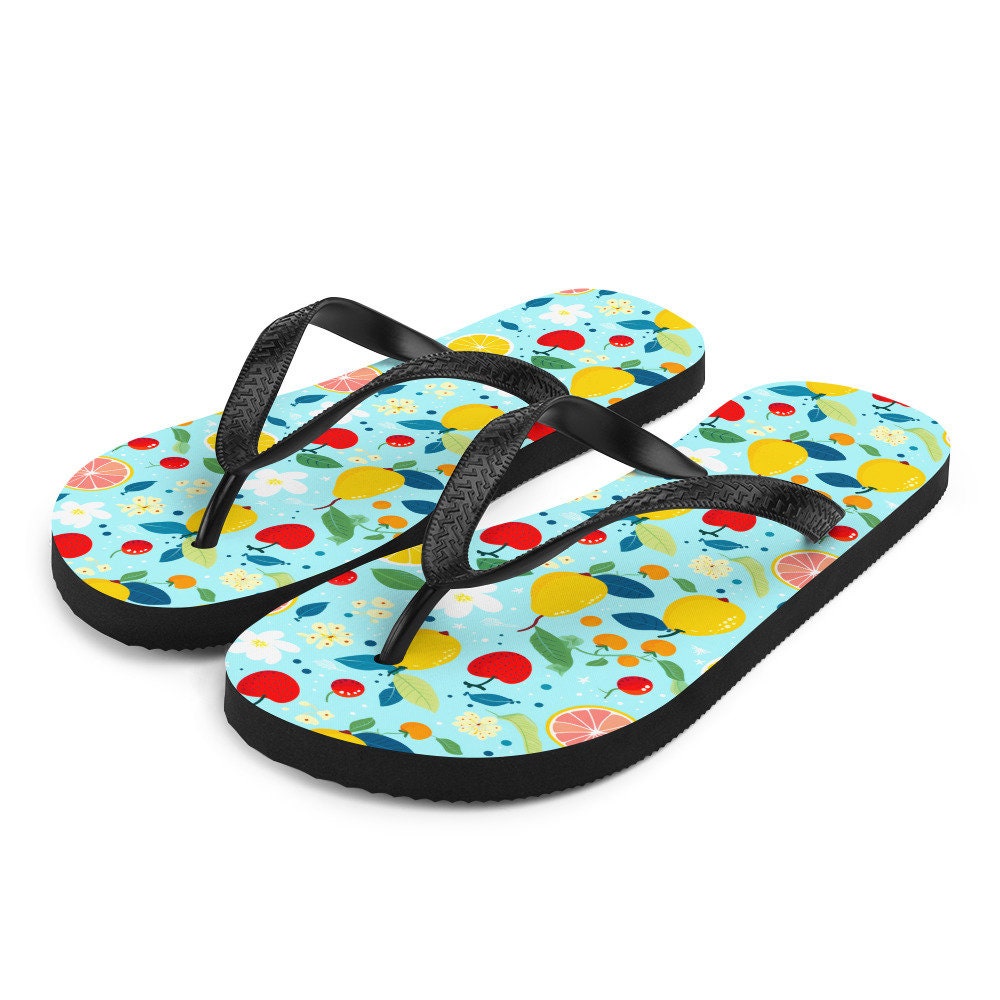 Emerald  Blossoms - Summer Fruit Garden Flip Flops