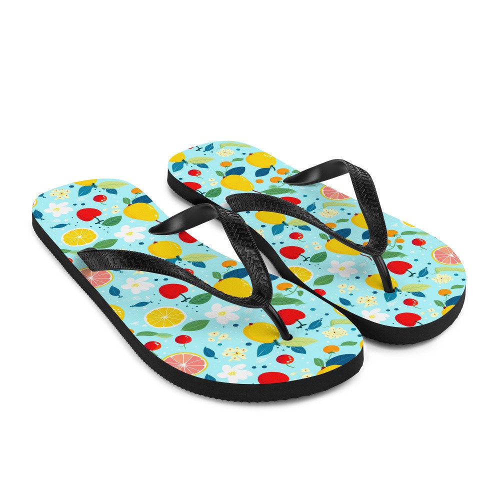 Emerald  Blossoms - Summer Fruit Garden Flip Flops