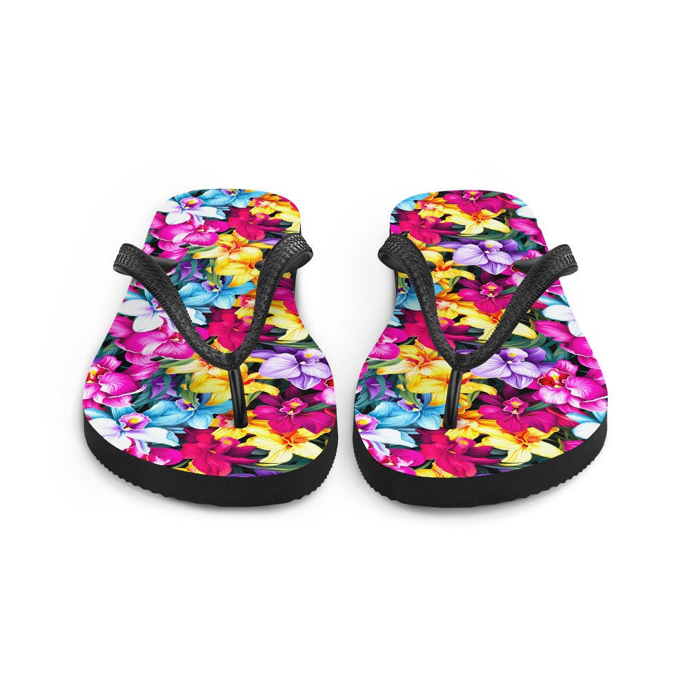 Emerald  Blossoms - Colorful Orchid Flip Flops