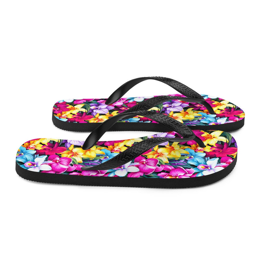 Emerald  Blossoms - Colorful Orchid Flip Flops