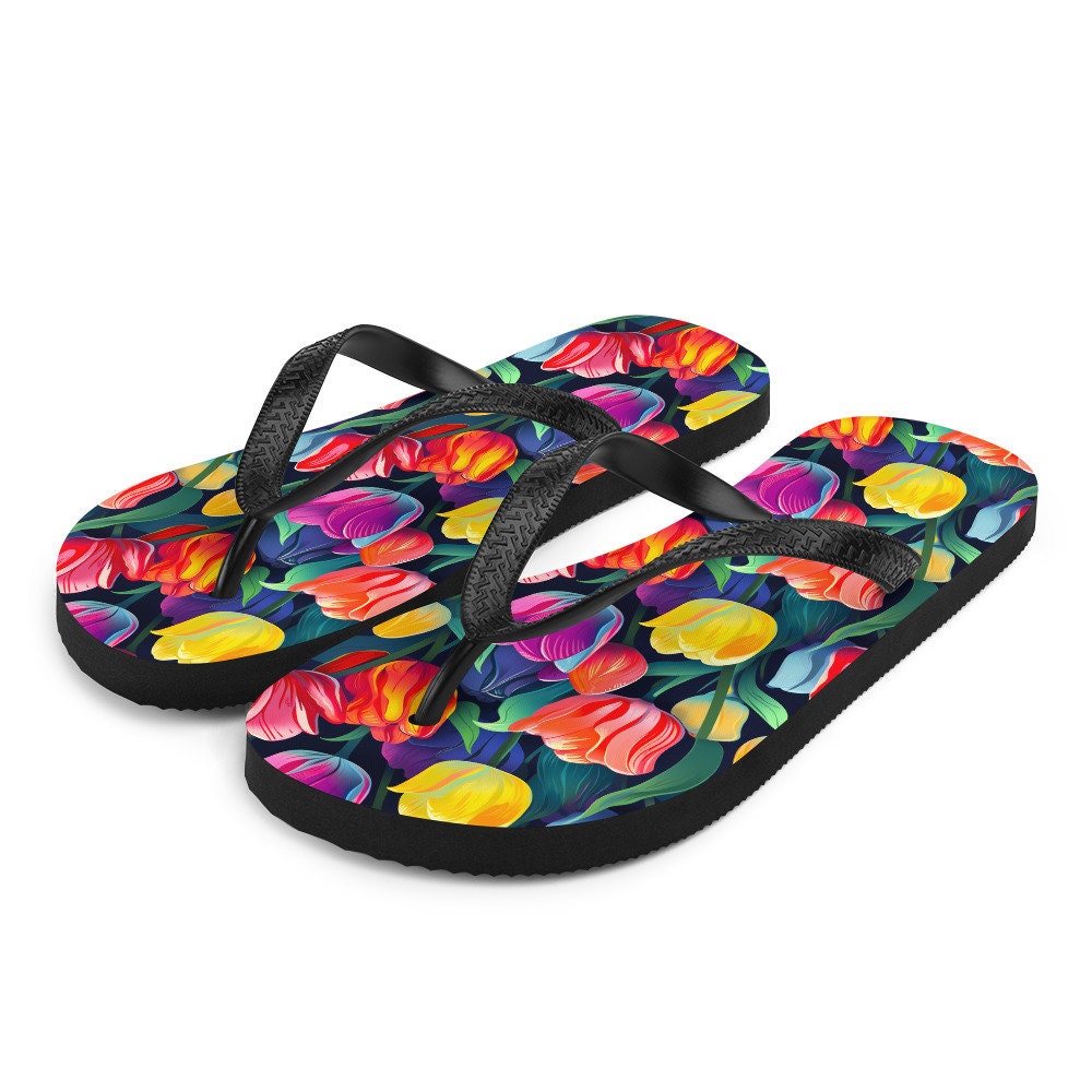 Emerald  Blossoms - Multicolor Tulip Flip Flops