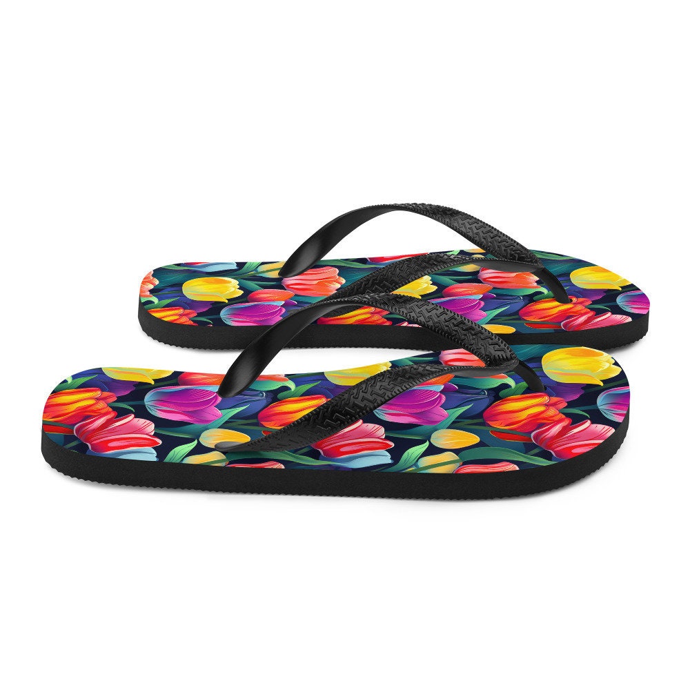 Emerald  Blossoms - Multicolor Tulip Flip Flops