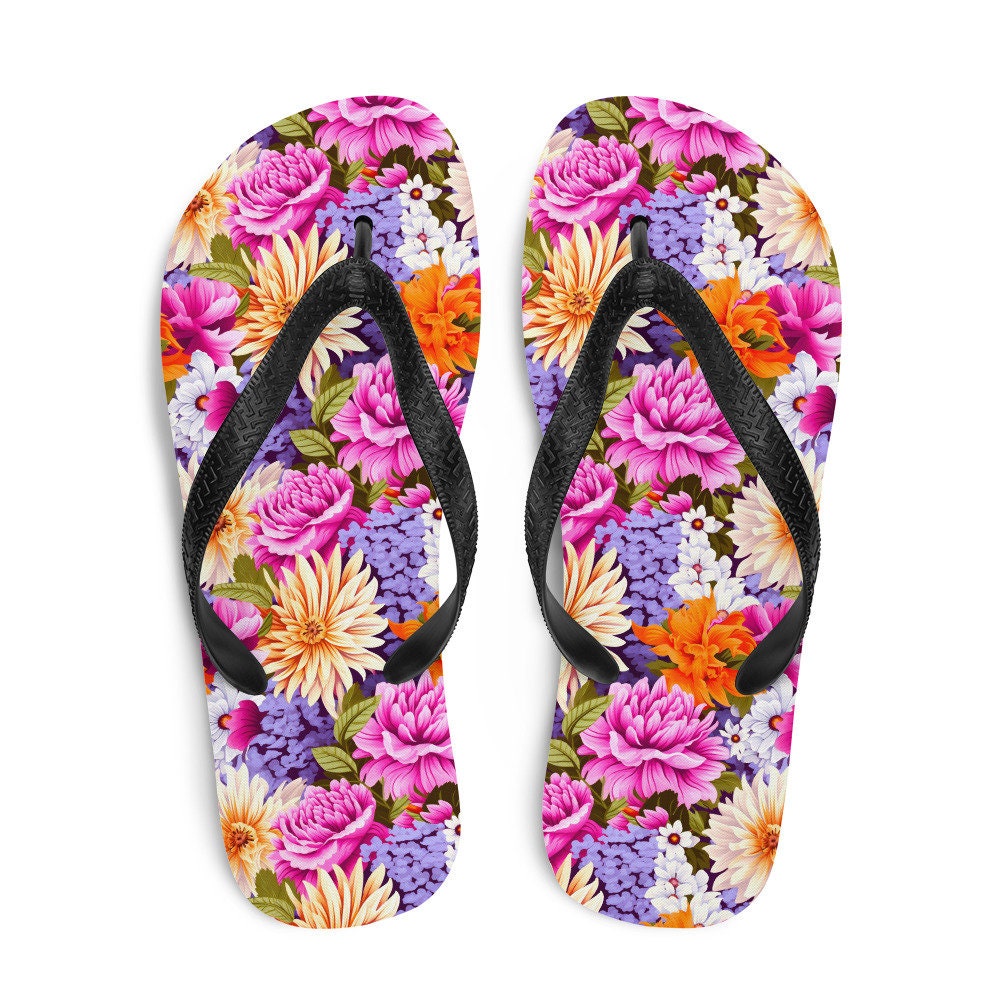 Emerald  Blossoms - Multi-Color Floral Flip Flops