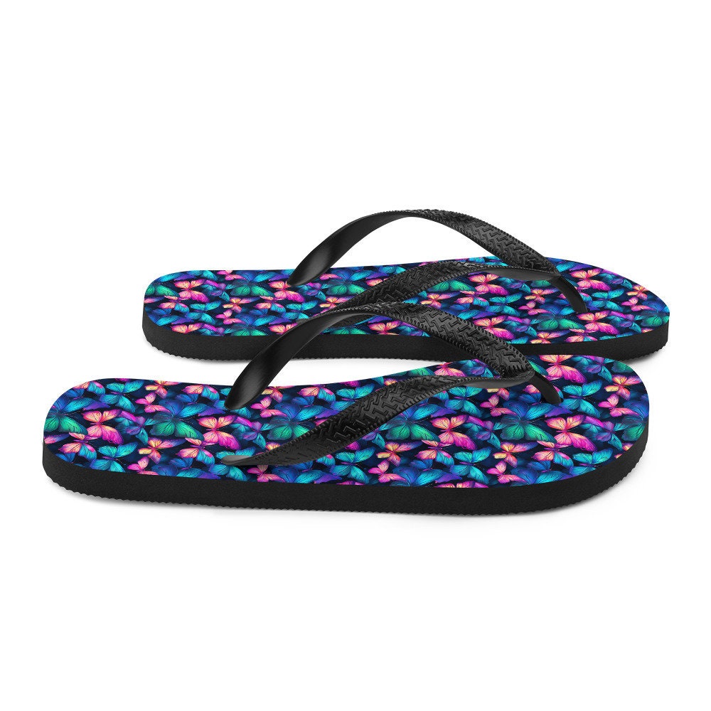 Emerald  Blossoms - Iridescent Butterfly Flip Flops