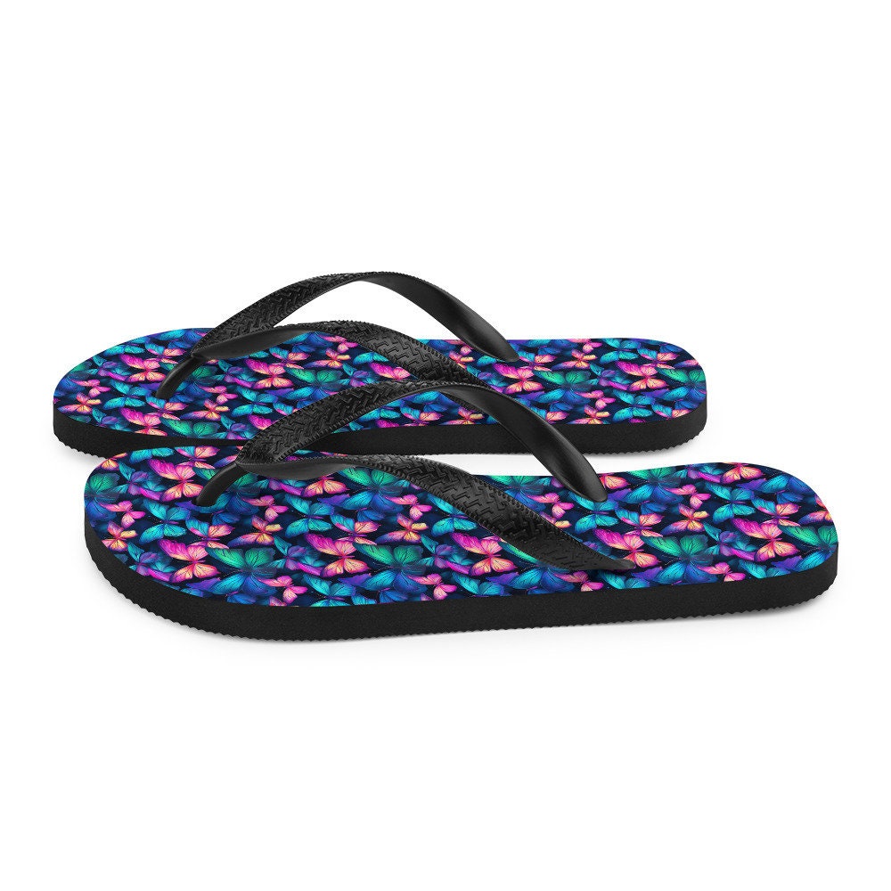 Emerald  Blossoms - Iridescent Butterfly Flip Flops