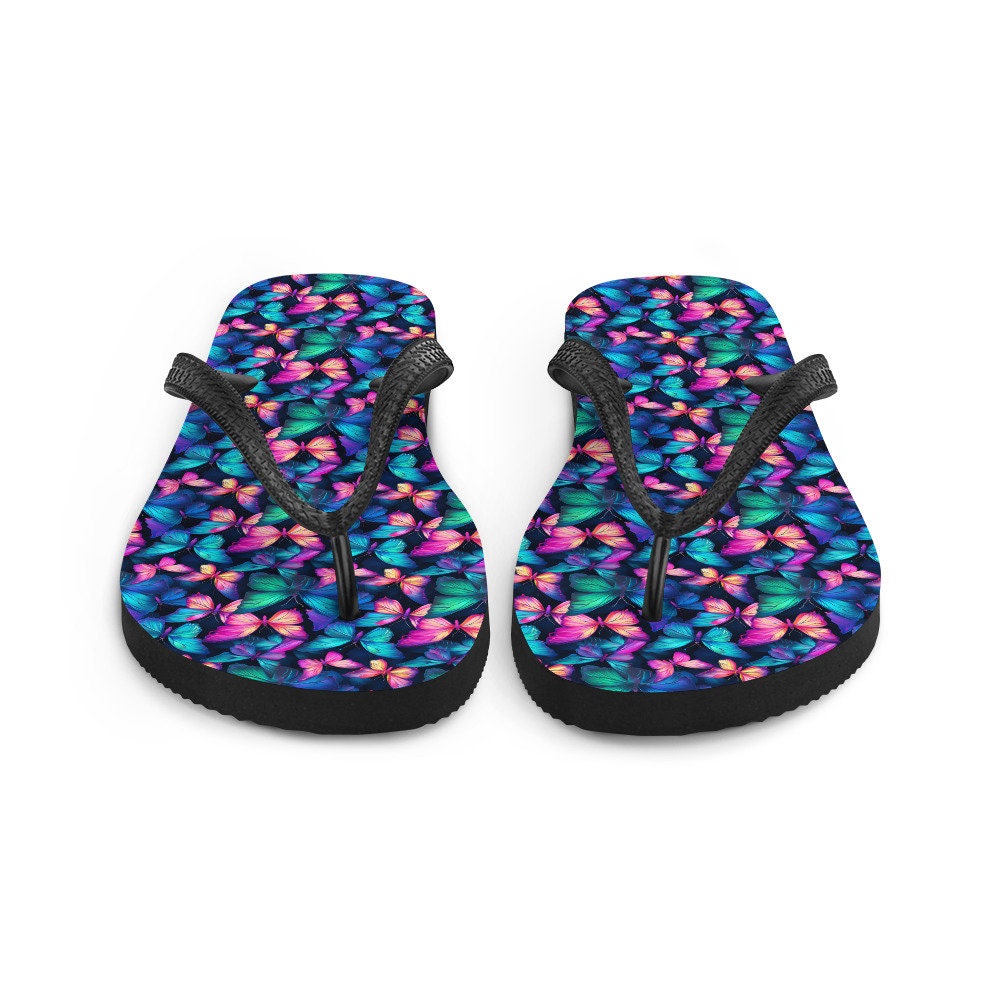 Emerald  Blossoms - Iridescent Butterfly Flip Flops