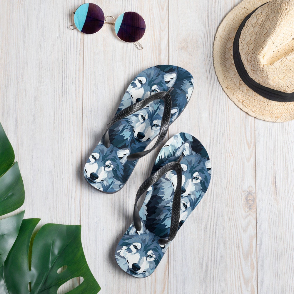 Emerald  Blossoms - Gray Wolf Flip Flops