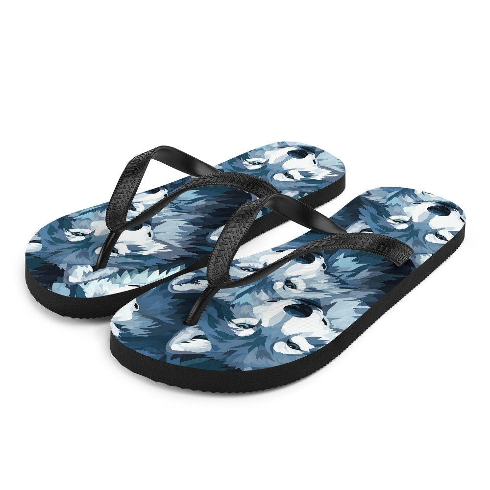 Emerald  Blossoms - Gray Wolf Flip Flops