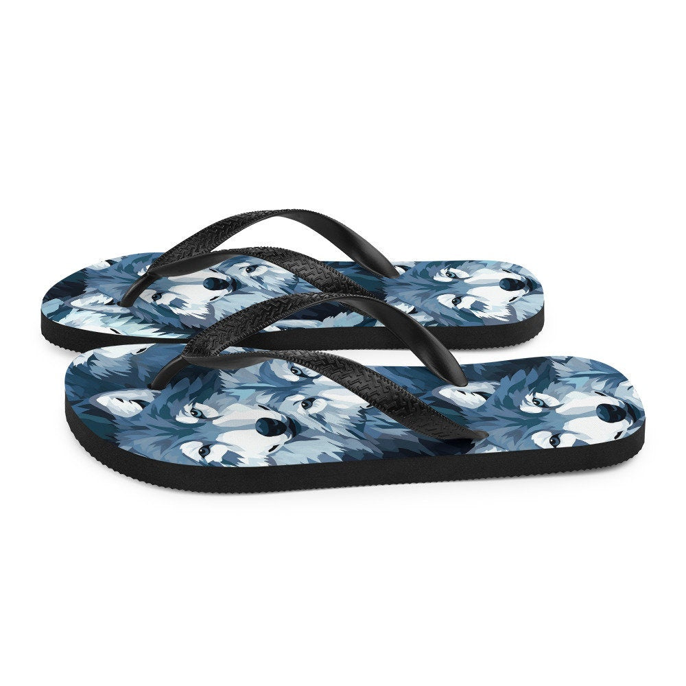 Emerald  Blossoms - Gray Wolf Flip Flops