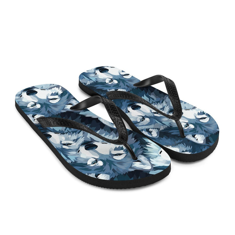 Emerald  Blossoms - Gray Wolf Flip Flops