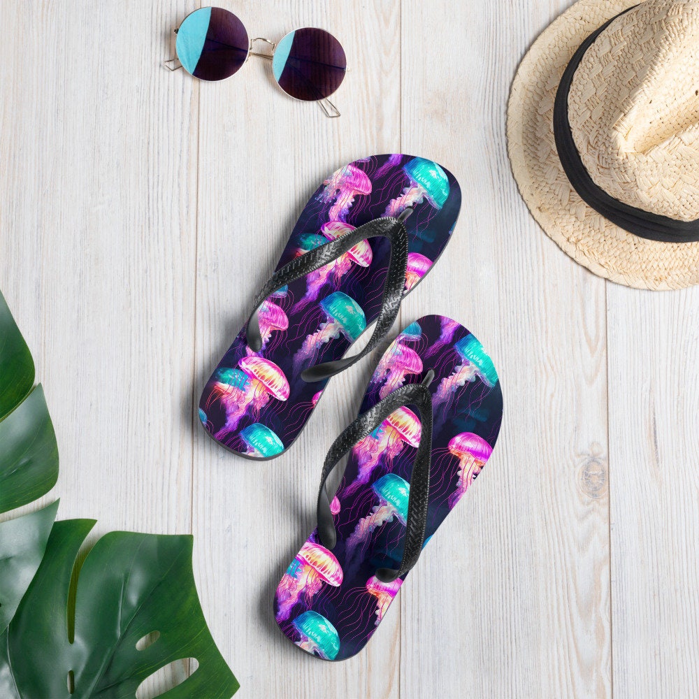 Emerald  Blossoms - Iridescent Jellyfish Flip Flops