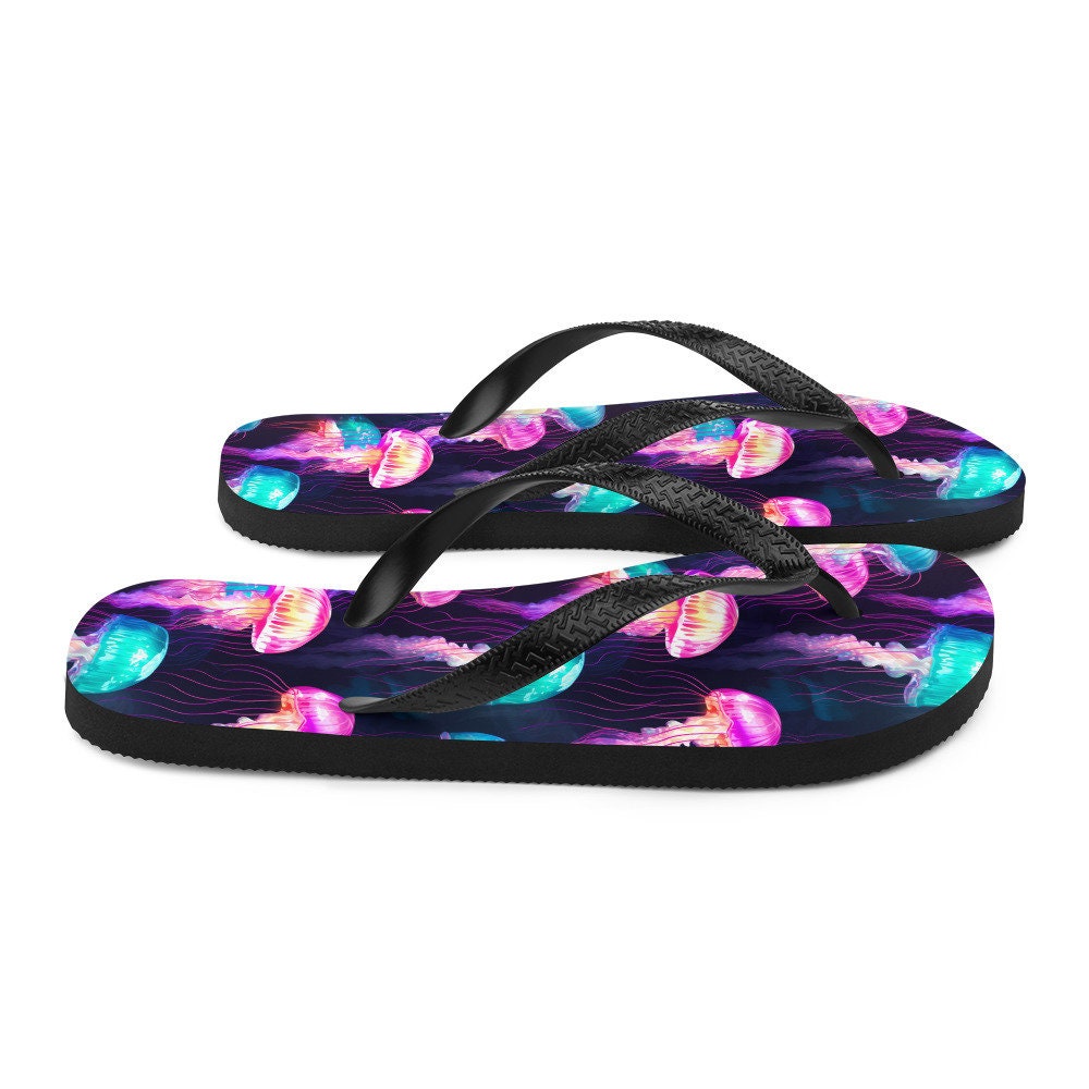 Emerald  Blossoms - Iridescent Jellyfish Flip Flops