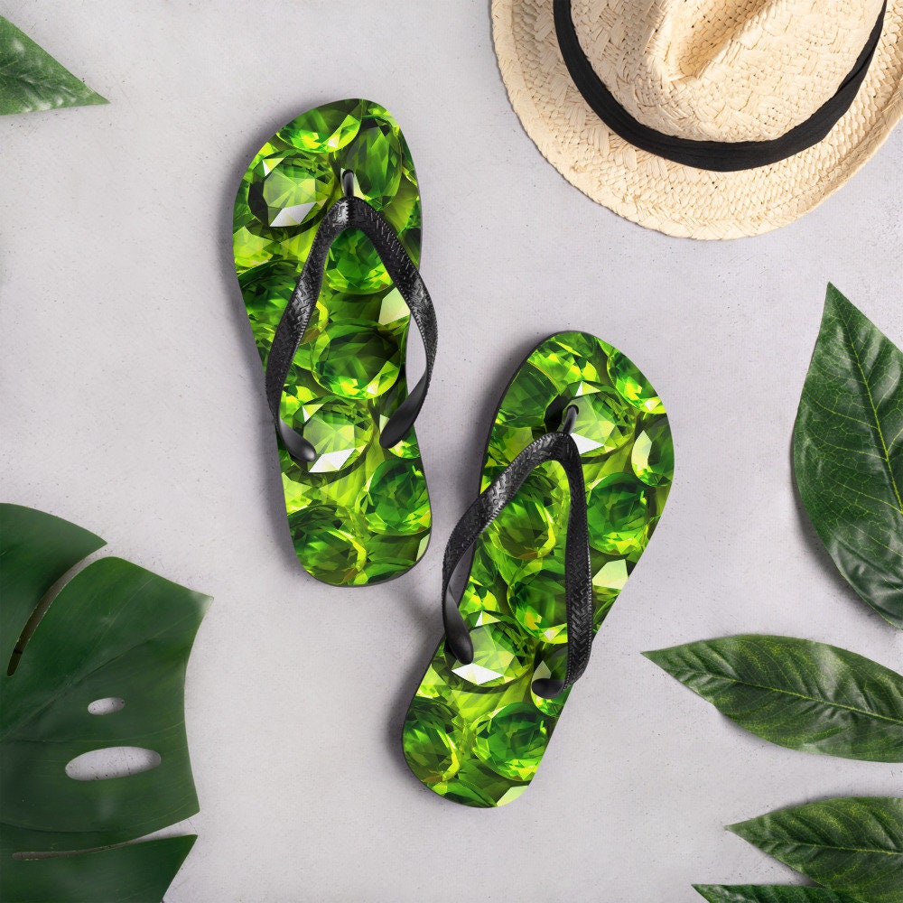 Emerald  Blossoms - Sun-Kissed Peridot Flip Flops