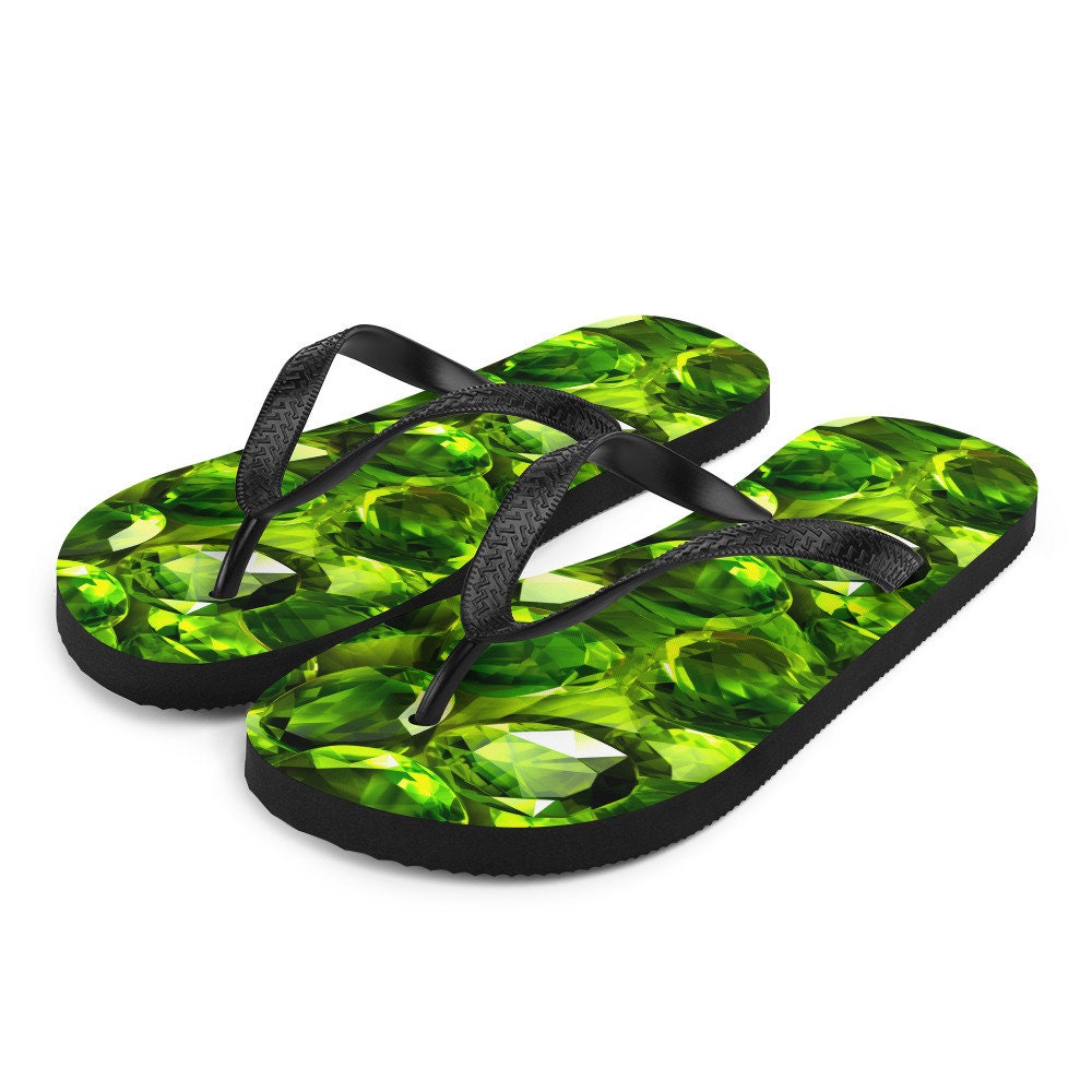 Emerald  Blossoms - Sun-Kissed Peridot Flip Flops