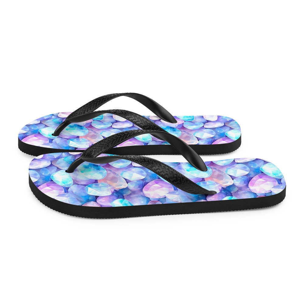 Emerald  Blossoms - Vibrant Rainbow Moonstone Summer Flip Flops