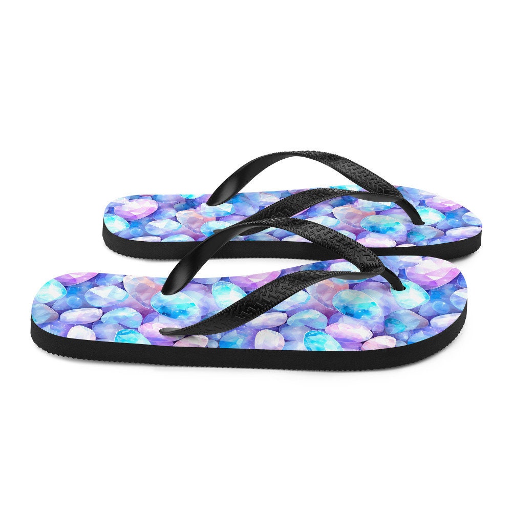 Emerald  Blossoms - Vibrant Rainbow Moonstone Summer Flip Flops