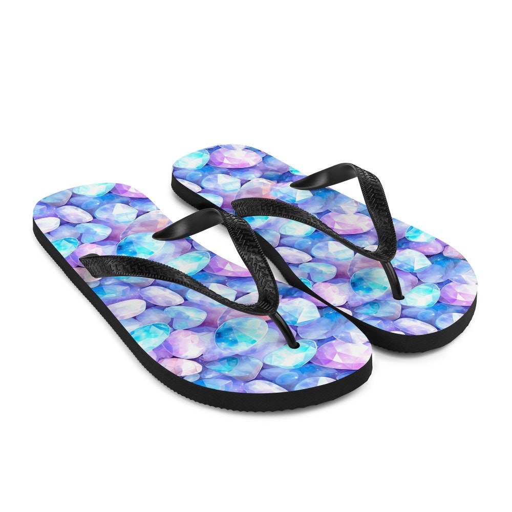 Emerald  Blossoms - Vibrant Rainbow Moonstone Summer Flip Flops