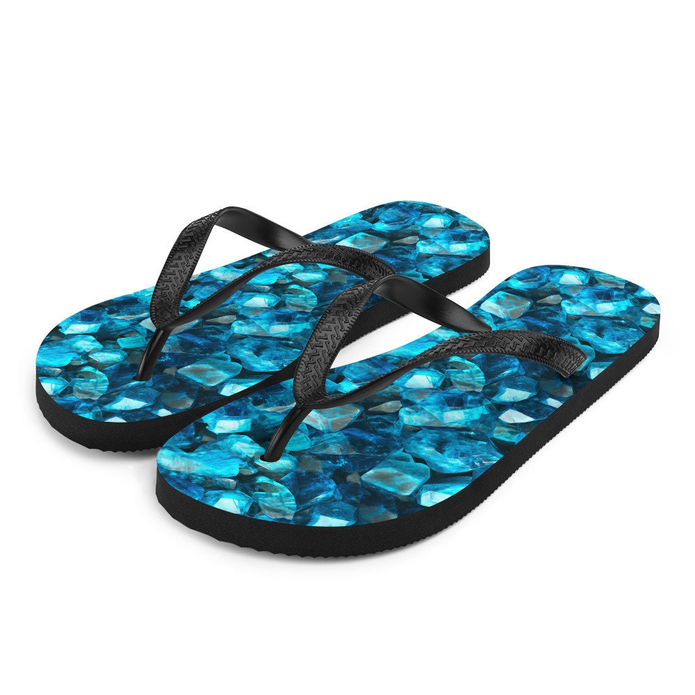 Emerald  Blossoms - Serene Blue Apatite Summer Flip Flops