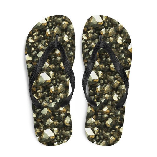 Emerald  Blossoms - Golden Pyrite Summer Flip Flops