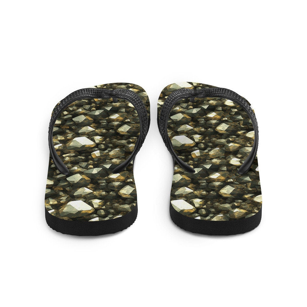 Emerald  Blossoms - Golden Pyrite Summer Flip Flops