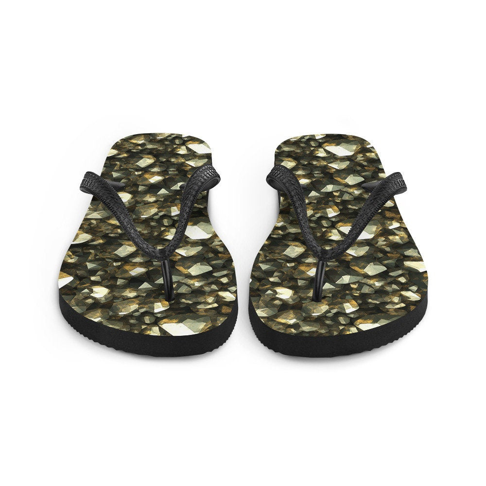 Emerald  Blossoms - Golden Pyrite Summer Flip Flops