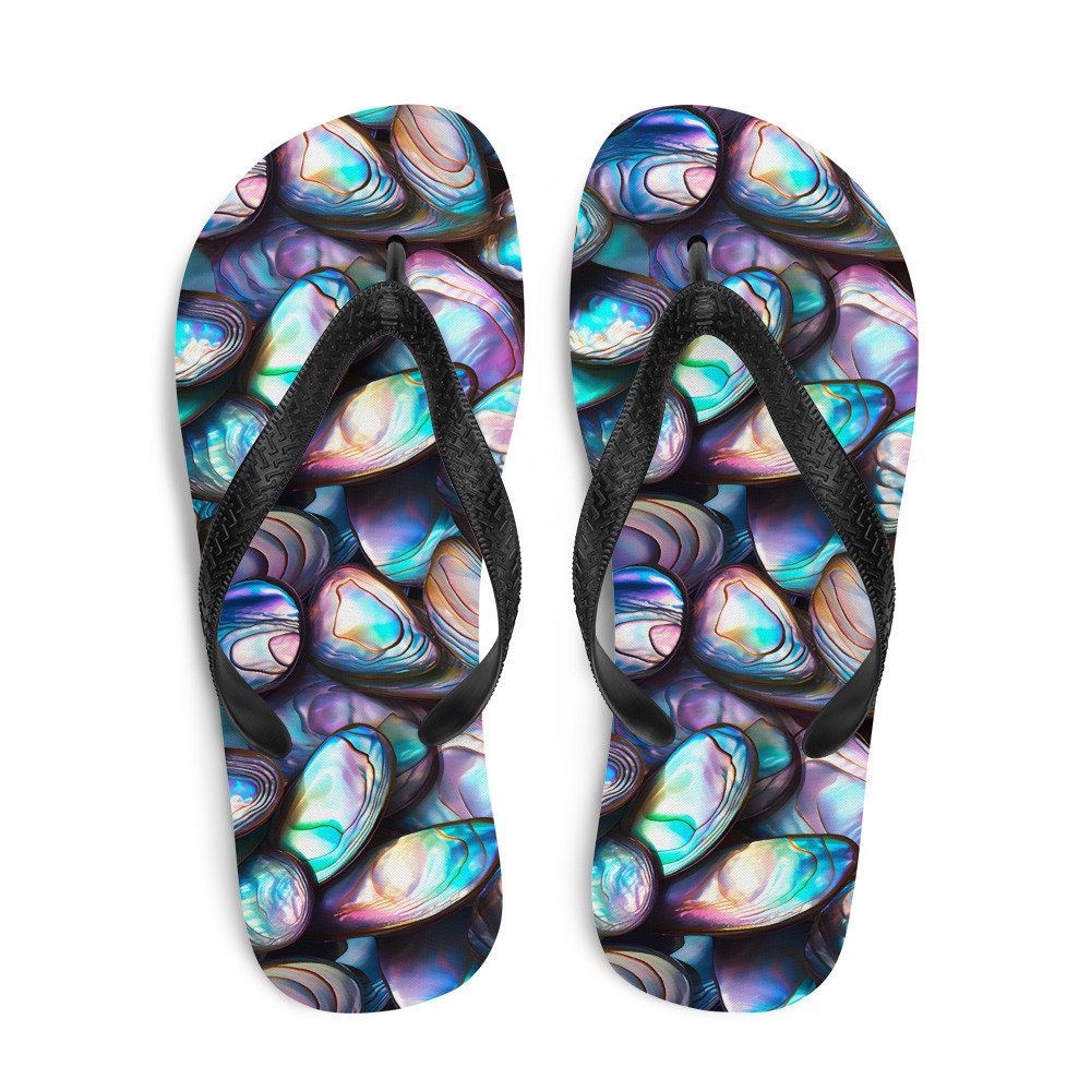 Emerald  Blossoms - Tranquil Abalone Summer Flip Flops