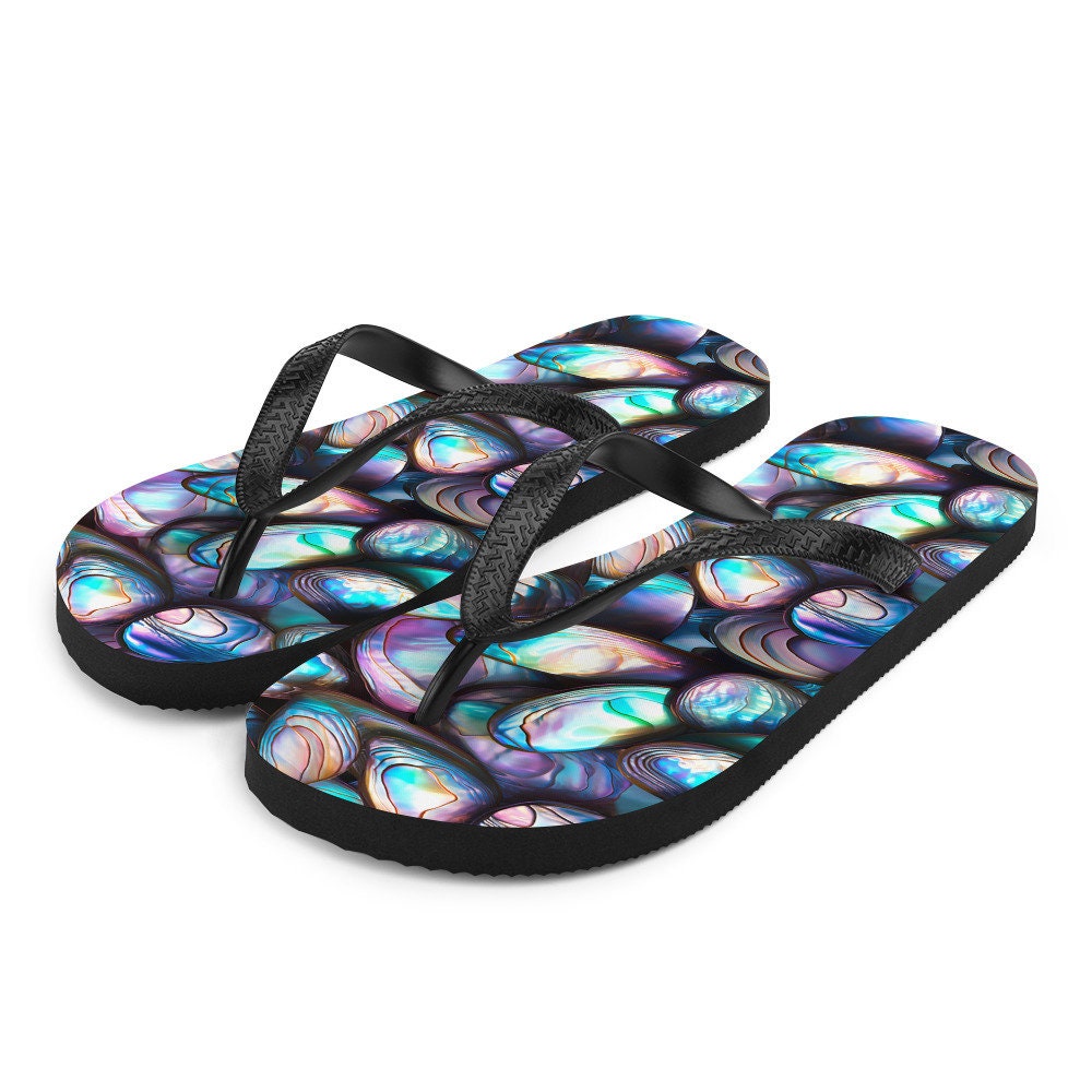 Emerald  Blossoms - Tranquil Abalone Summer Flip Flops