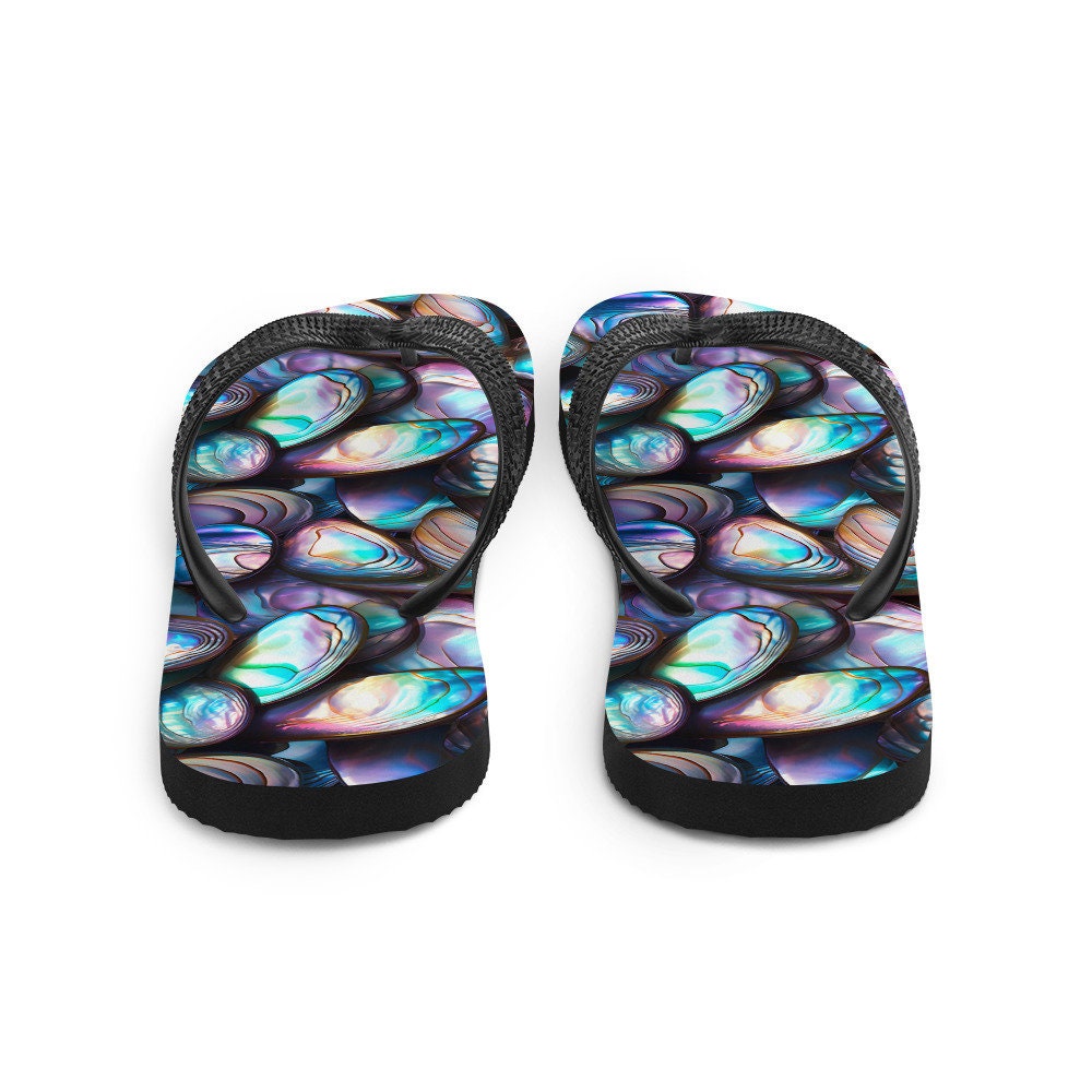 Emerald  Blossoms - Tranquil Abalone Summer Flip Flops