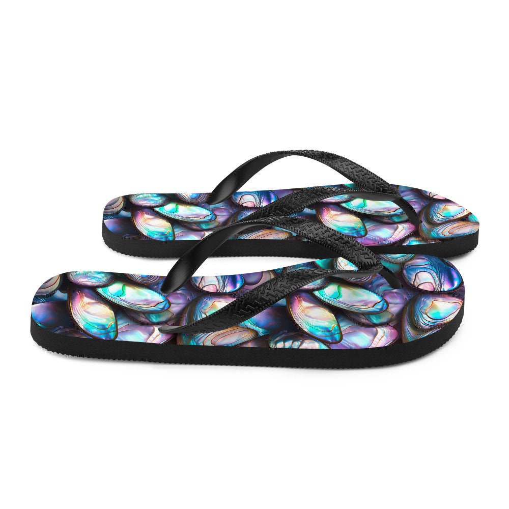 Emerald  Blossoms - Tranquil Abalone Summer Flip Flops